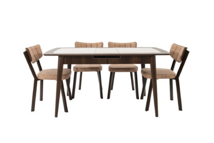 Set masa extensibila T650, crem, 156x80x75 cm cu 4 scaune C650, 50x50x85 cm, crem - imagine 6