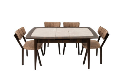 Set masa extensibila T650, crem, 156x80x75 cm cu 4 scaune C650, 50x50x85 cm, crem - imagine 7