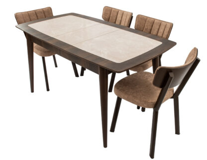 Set masa extensibila T650, crem, 156x80x75 cm cu 4 scaune C650, 50x50x85 cm, crem - imagine 8