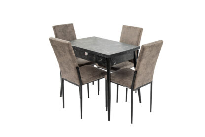 Set masa T669, neagra, 135x70x75 cm cu 4 scaune C669, negre, 44x45x95 cm