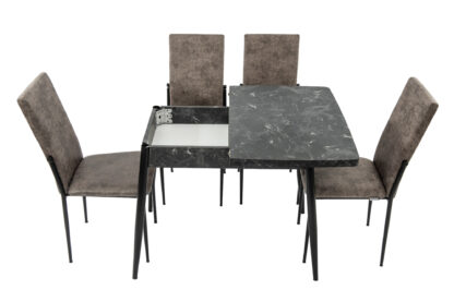 Set masa T669, neagra, 135x70x75 cm cu 4 scaune C669, negre, 44x45x95 cm - imagine 2