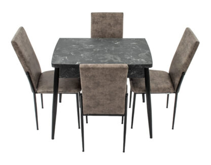 Set masa T669, neagra, 135x70x75 cm cu 4 scaune C669, negre, 44x45x95 cm - imagine 3