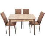 Set masa T110, MDF, crem, 110x70x75cm cu 4 scaune C669, maro inchis, 44x45x95 cm