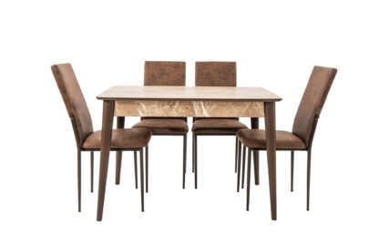 Set masa T110, MDF, crem, 110x70x75cm cu 4 scaune C669, maro inchis, 44x45x95 cm - imagine 2