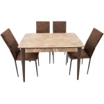 Set masa T110, MDF, crem, 110x70x75cm cu 4 scaune C669, maro inchis, 44x45x95 cm - imagine 3