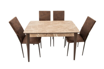 Set masa T110, MDF, crem, 110x70x75cm cu 4 scaune C669, maro inchis, 44x45x95 cm - imagine 3