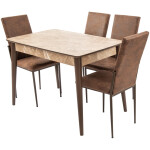 Set masa T110, MDF, crem, 110x70x75cm cu 4 scaune C669, maro inchis, 44x45x95 cm - imagine 4