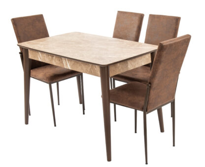 Set masa T110, MDF, crem, 110x70x75cm cu 4 scaune C669, maro inchis, 44x45x95 cm - imagine 4
