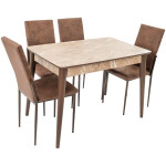 Set masa T110, MDF, crem, 110x70x75cm cu 4 scaune C669, maro inchis, 44x45x95 cm - imagine 5