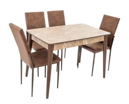 Set masa T110, MDF, crem, 110x70x75cm cu 4 scaune C669, maro inchis, 44x45x95 cm - imagine 5