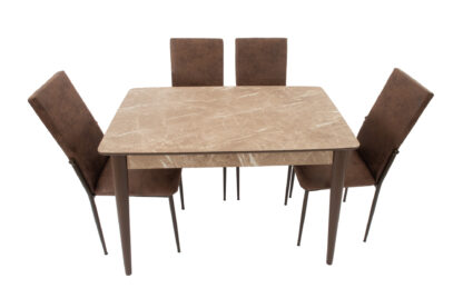 Set masa T110, MDF, crem, 110x70x75cm cu 4 scaune C669, maro inchis, 44x45x95 cm - imagine 6
