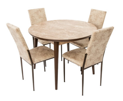 Set masa T210, MDF, maro deschis, 104x104x75 cm cu 4 scaune C669, maro deschis, 44x45x95 cm