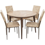 Set masa T210, MDF, maro deschis, 104x104x75 cm cu 4 scaune C669, maro deschis, 44x45x95 cm - imagine 2