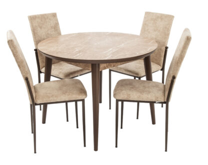 Set masa T210, MDF, maro deschis, 104x104x75 cm cu 4 scaune C669, maro deschis, 44x45x95 cm - imagine 2
