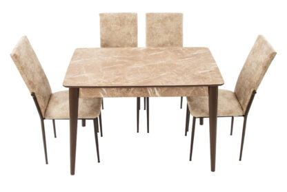 Set masa T110, crem, 110x70x75cm cu 4 scaune C669, maro deschis, 44x45x95 cm