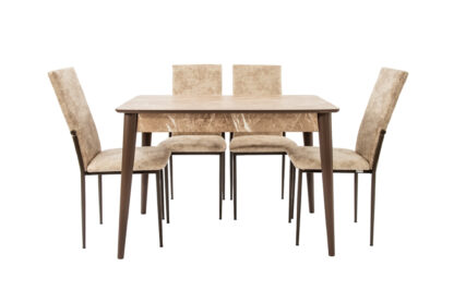 Set masa T110, crem, 110x70x75cm cu 4 scaune C669, maro deschis, 44x45x95 cm - imagine 2