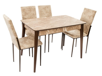 Set masa T110, crem, 110x70x75cm cu 4 scaune C669, maro deschis, 44x45x95 cm - imagine 3