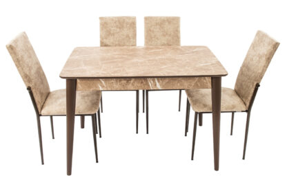 Set masa T110, crem, 110x70x75cm cu 4 scaune C669, maro deschis, 44x45x95 cm - imagine 5