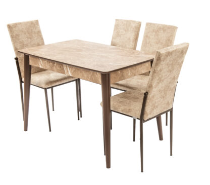 Set masa T110, crem, 110x70x75cm cu 4 scaune C669, maro deschis, 44x45x95 cm - imagine 4