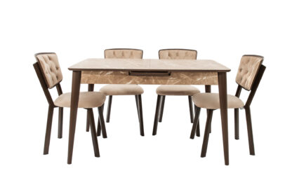 Set masa extensibila T520, crem, 124-152x79x75 cm cu 4 scaune C520, crem - imagine 2