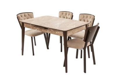 Set masa extensibila T520, crem, 124-152x79x75 cm cu 4 scaune C520, crem - imagine 3
