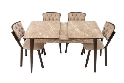 Set masa extensibila T520, crem, 124-152x79x75 cm cu 4 scaune C520, crem
