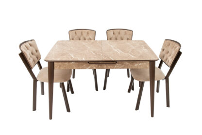 Set masa extensibila T520, crem, 124-152x79x75 cm cu 4 scaune C520, crem - imagine 9