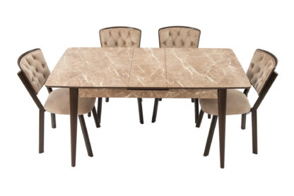 Set masa extensibila T520, crem, 124-152x79x75 cm cu 4 scaune C520, crem - imagine 6
