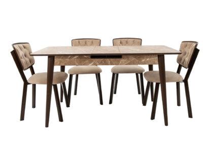 Set masa extensibila T520, crem, 124-152x79x75 cm cu 4 scaune C520, crem - imagine 7