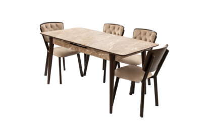Set masa extensibila T520, crem, 124-152x79x75 cm cu 4 scaune C520, crem - imagine 8