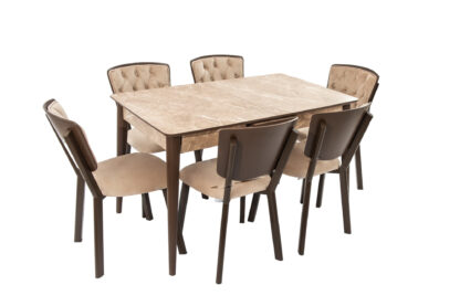 Set masa extensibila T520, crem, 124-152x79x75 cm cu 6 scaune C520, crem - imagine 2