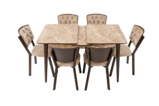 Set masa extensibila T520, crem, 124-152x79x75 cm cu 6 scaune C520, crem