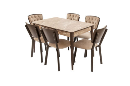 Set masa extensibila T520, crem, 124-152x79x75 cm cu 6 scaune C520, crem - imagine 9