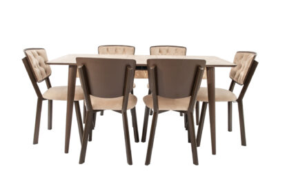 Set masa extensibila T520, crem, 124-152x79x75 cm cu 6 scaune C520, crem - imagine 4