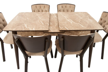 Set masa extensibila T520, crem, 124-152x79x75 cm cu 6 scaune C520, crem - imagine 5