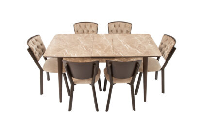 Set masa extensibila T520, crem, 124-152x79x75 cm cu 6 scaune C520, crem - imagine 6