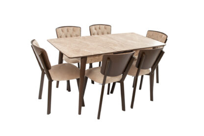 Set masa extensibila T520, crem, 124-152x79x75 cm cu 6 scaune C520, crem - imagine 8