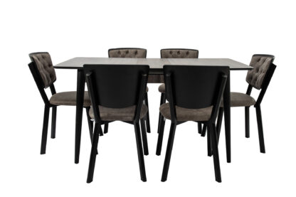 Set masa extensibila T520, neagra, 124-152x79x75 cm cu 6 scaune C520, negre - imagine 8