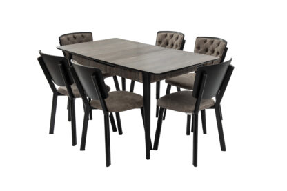 Set masa extensibila T520, neagra, 124-152x79x75 cm cu 6 scaune C520, negre - imagine 6