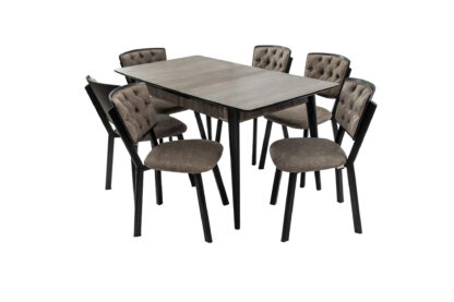 Set masa extensibila T520, neagra, 124-152x79x75 cm cu 6 scaune C520, negre - imagine 4