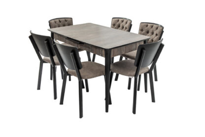 Set masa extensibila T520, neagra, 124-152x79x75 cm cu 6 scaune C520, negre - imagine 5
