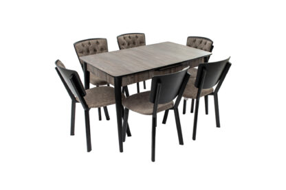 Set masa extensibila T520, neagra, 124-152x79x75 cm cu 6 scaune C520, negre - imagine 3