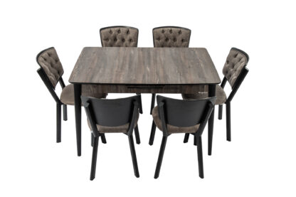Set masa extensibila T520, neagra, 124-152x79x75 cm cu 6 scaune C520, negre - imagine 2