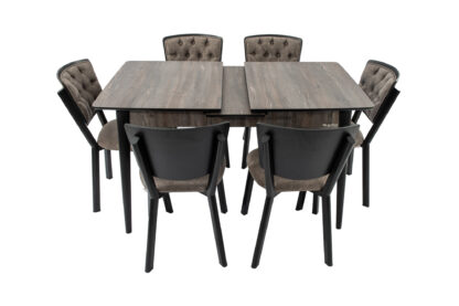 Set masa extensibila T520, neagra, 124-152x79x75 cm cu 6 scaune C520, negre