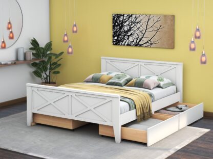 Pat Agata, 160x200 cm, Alb, cu 4 sertare, MDF, lemn masiv Fag - imagine 2