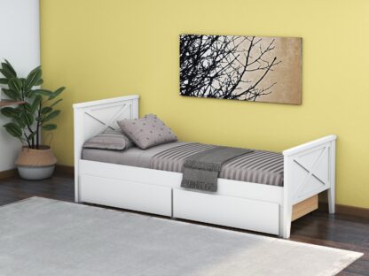 Pat Agata, 90x200 cm, cu sertare, MDF, lemn masiv Fag, Alb