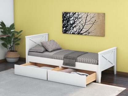 Pat Agata, 90x200 cm, cu sertare, MDF, lemn masiv Fag, Alb - imagine 2