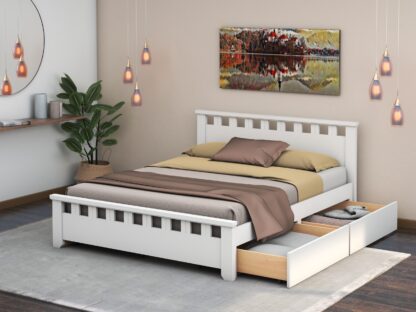 Pat Alora, 160x200 cm, Alb, cu 4 sertare, MDF, lemn masiv Fag, Alb - imagine 2