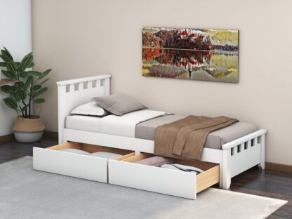 Pat Alora, 90x200 cm, cu sertare, MDF, lemn masiv Fag Alb