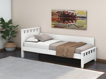 Pat Alora, 90x200 cm, cu tablie, MDF, lemn masiv Fag, Alb